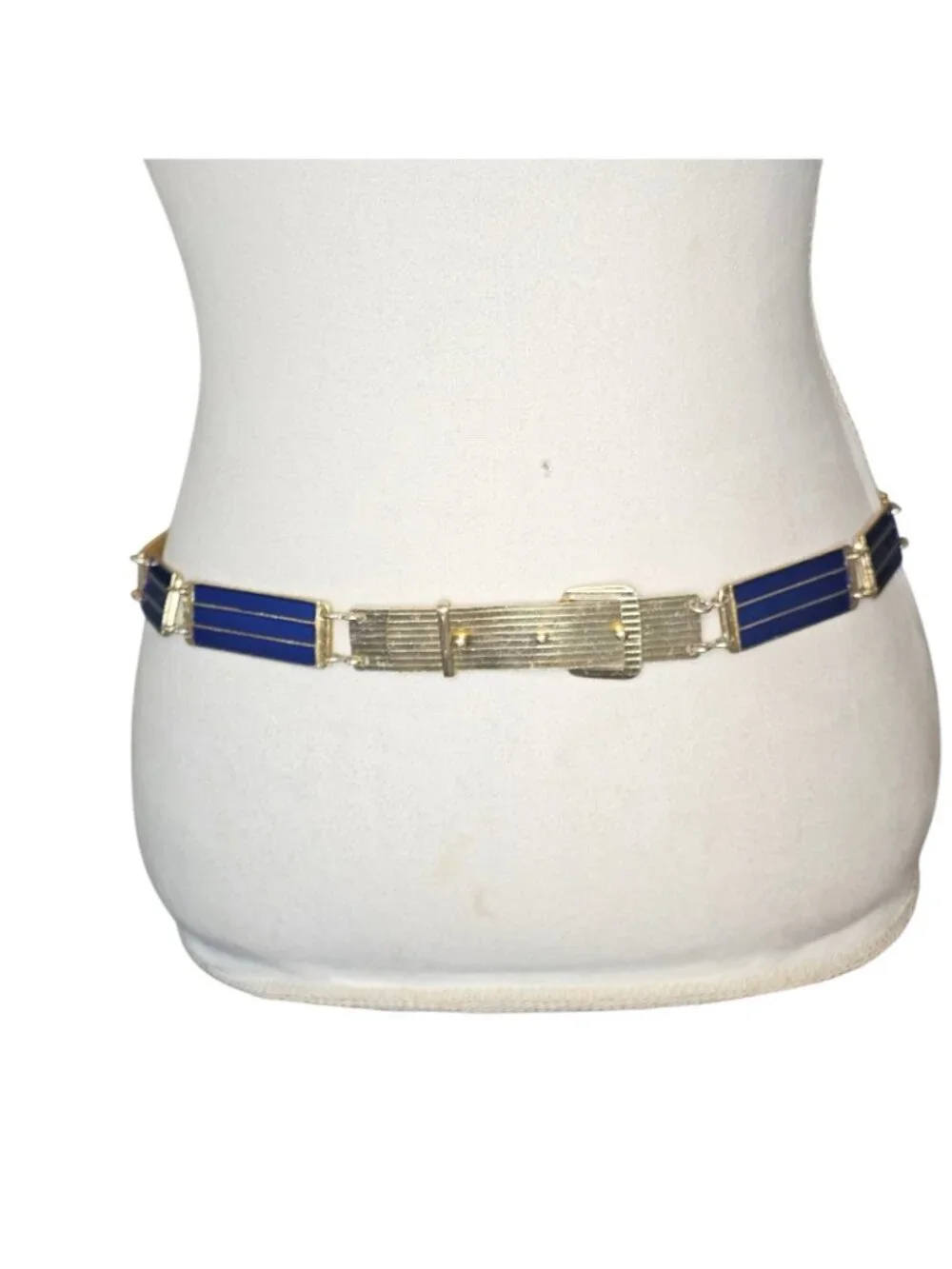 1930s Art Deco Gold Blue Enameled Link Waist Belt Gold Plated Vermeil Sz M 33-35